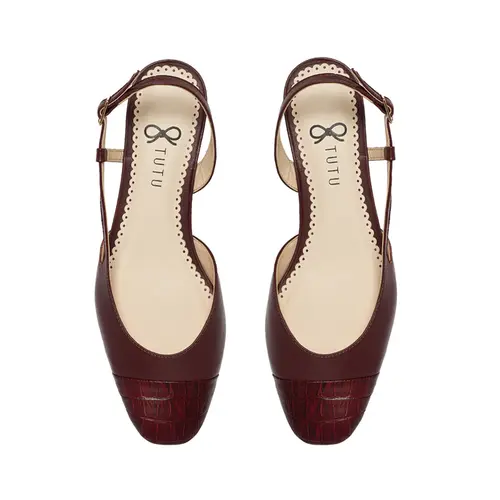 Scarpin Sofia Couro Malbec - Biqueira Croco