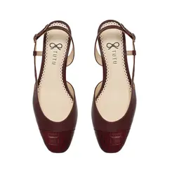 Scarpin Sofia Couro Malbec - Biqueira Croco