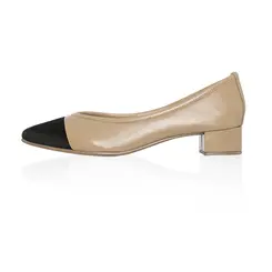 Scarpin Ofélia Couro Nude Bege Biqueira Preta