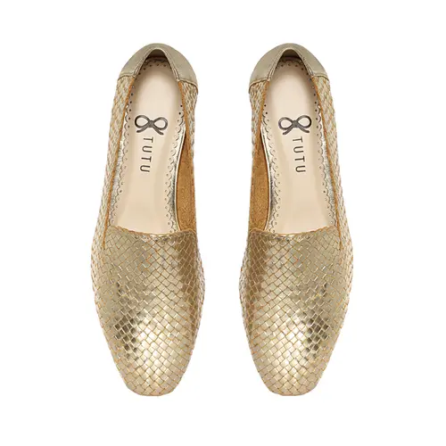 Mocassim Anne Tressê Couro Ouro Suave