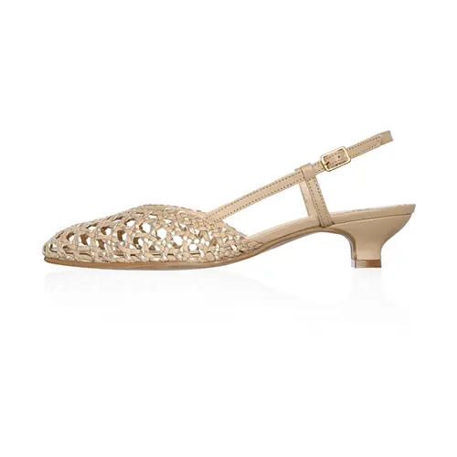 Scarpin Liv Tressê Couro Nude Bege com Ouro