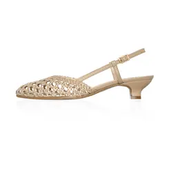 Scarpin Liv Tressê Couro Nude Bege com Ouro