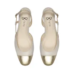 Scarpin Sofia Couro Off White - Biqueira Ouro
